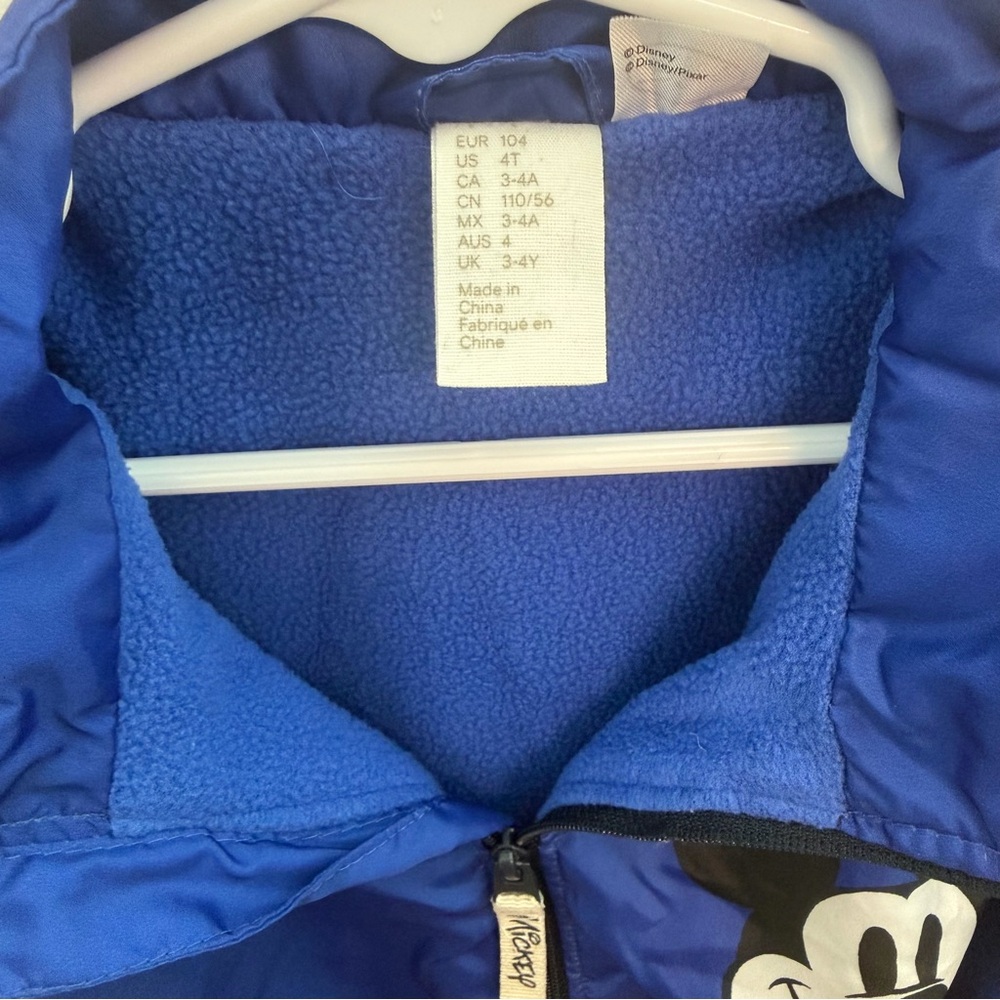 Disney Mickey Mouse Kids Blue Zip-Up Jacket | Size 4T | Fleece Lined - Picture 4 of 5